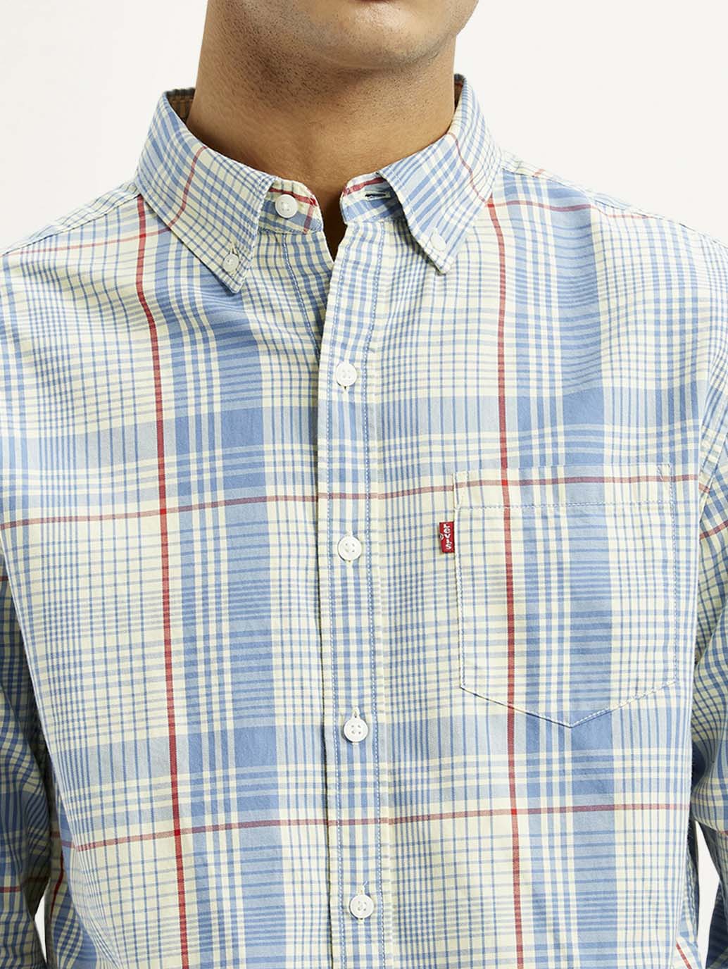Men's Checkered Light Blue Slim Fit Shirt - Image 3