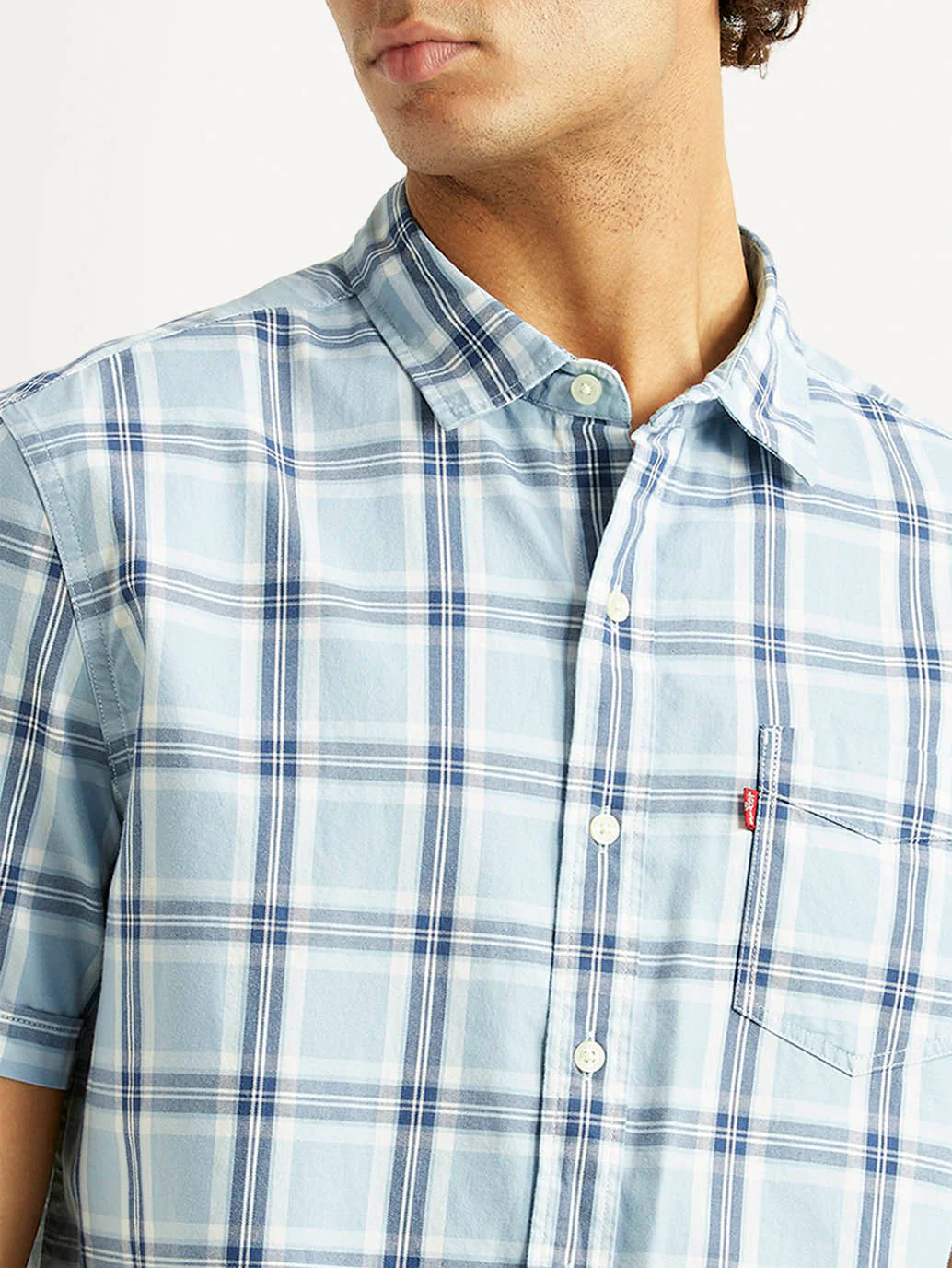 Men's Checkered Light Blue Slim Fit Shirt - Image 3