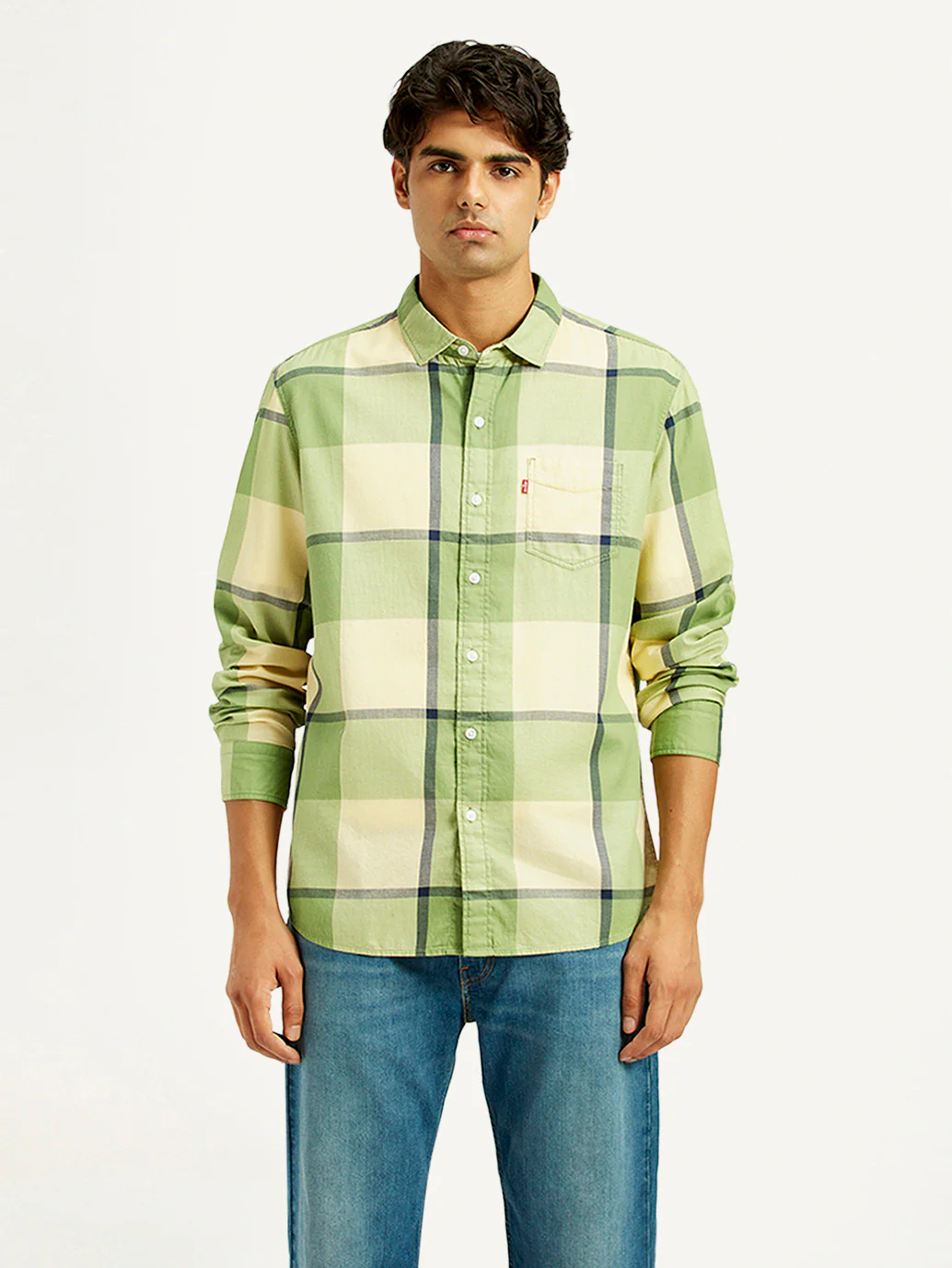 Men's Checkered Light Green Slim Fit Shirt