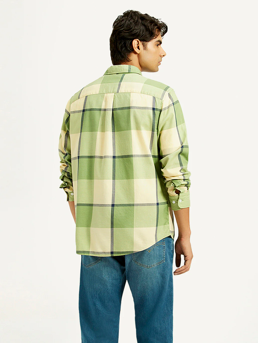 Men's Checkered Light Green Slim Fit Shirt - Image 2