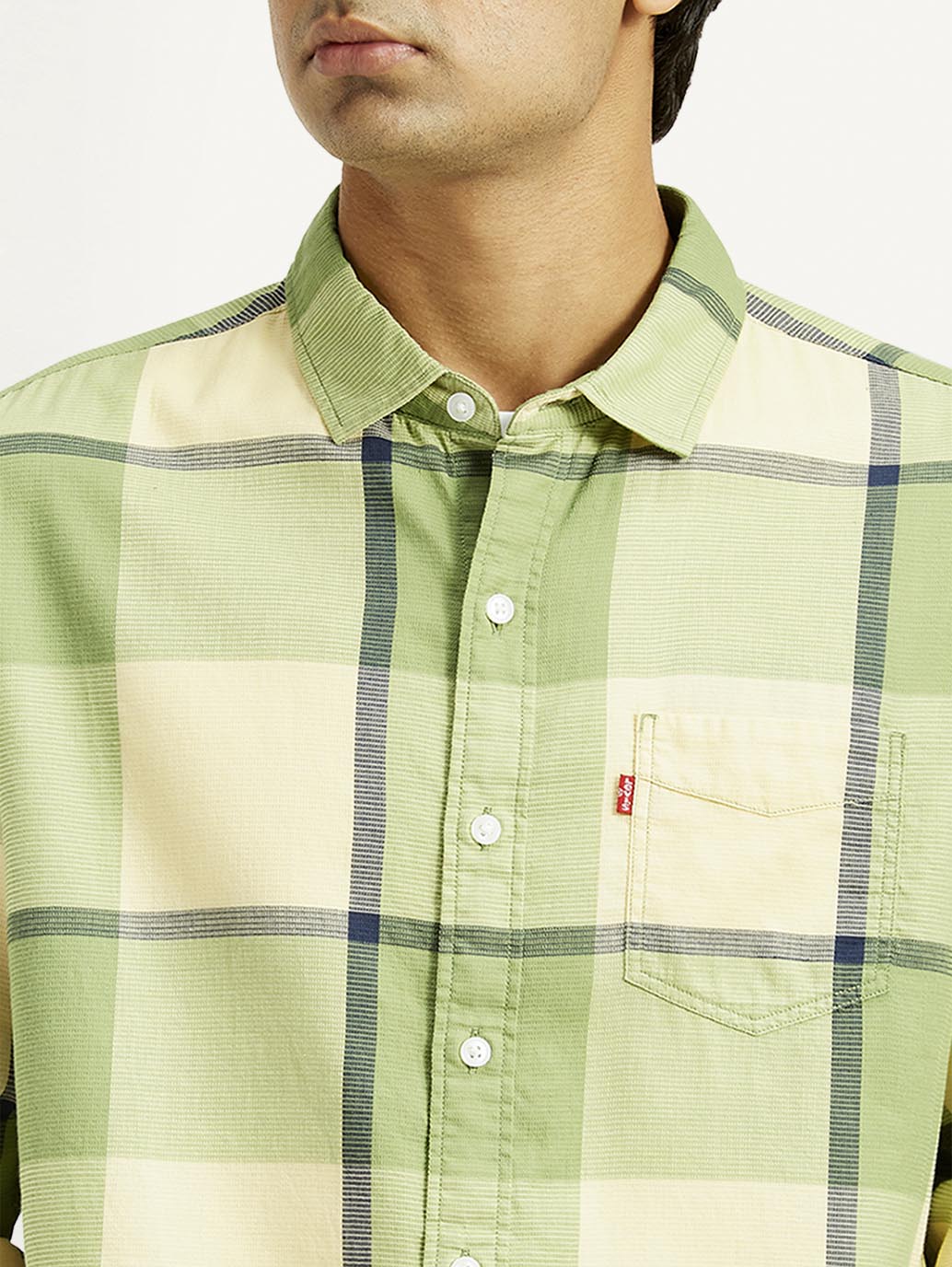 Men's Checkered Light Green Slim Fit Shirt - Image 5
