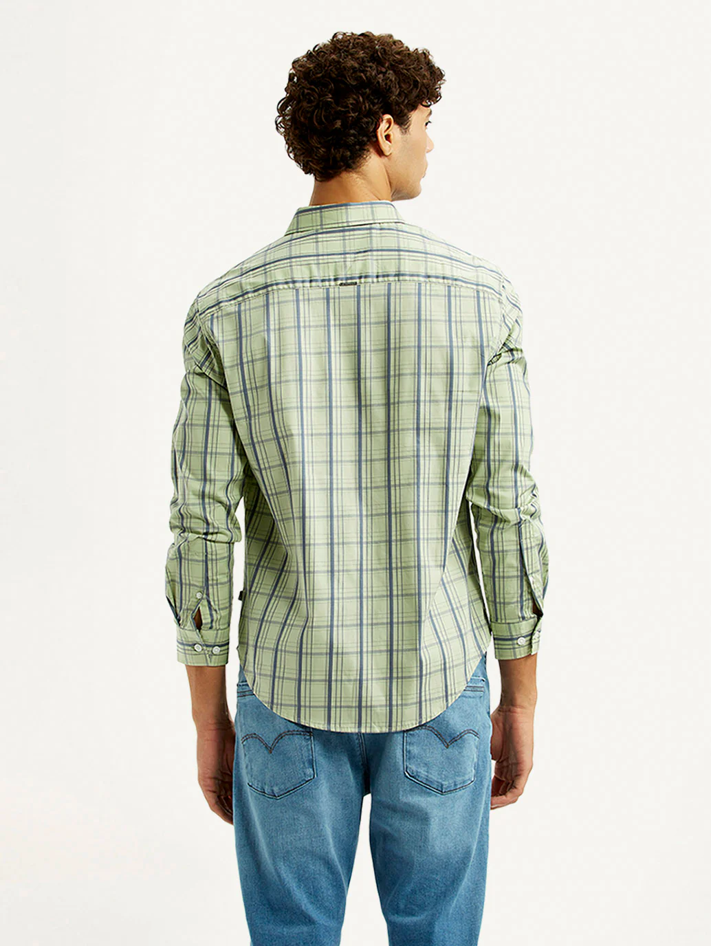 Men's Checkered Light Green Slim Fit Shirt - Image 5