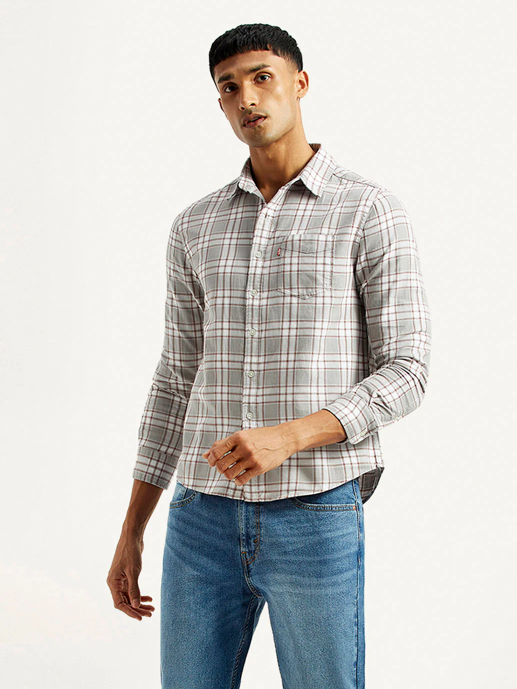 Men's Checkered Light Grey Slim Fit Shirt