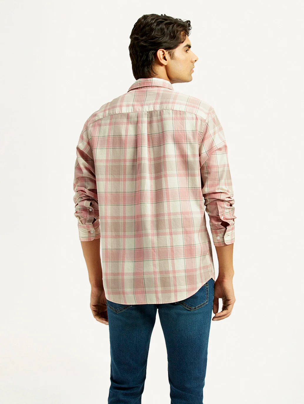 Men's Checkered Light Pink Slim Fit Shirt - Image 2