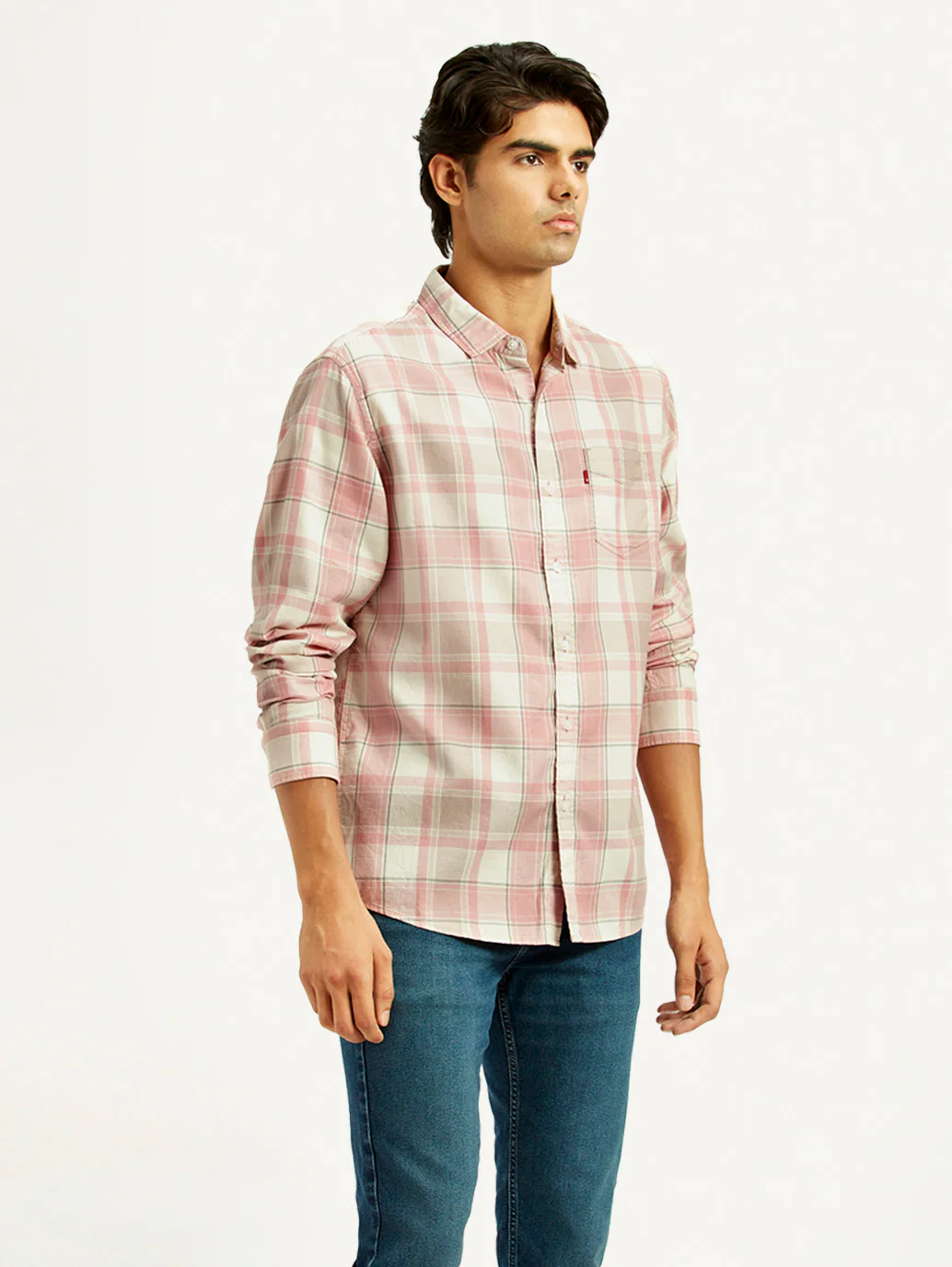 Men's Checkered Light Pink Slim Fit Shirt - Image 4