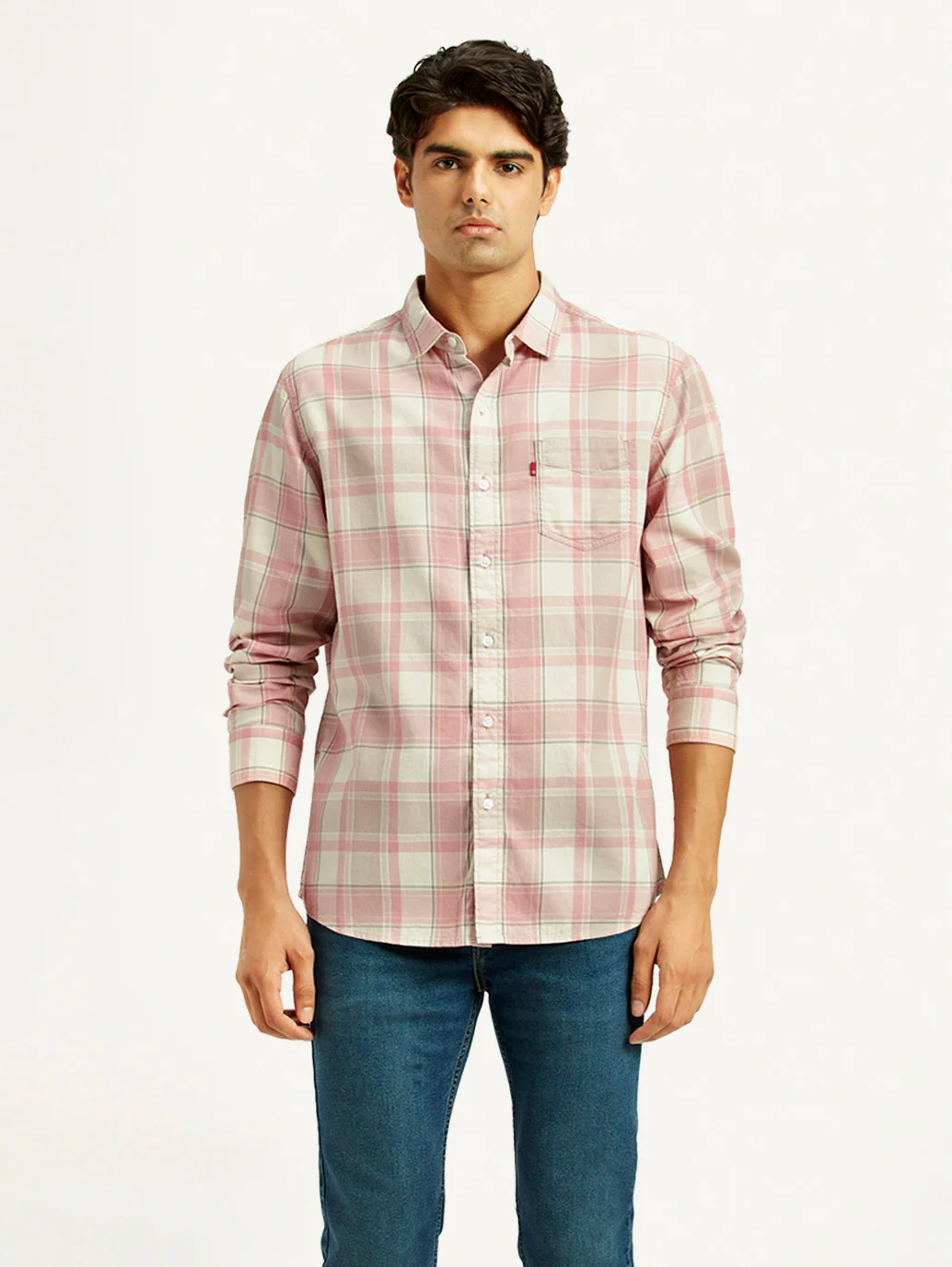 Men's Checkered Light Pink Slim Fit Shirt - Image 5