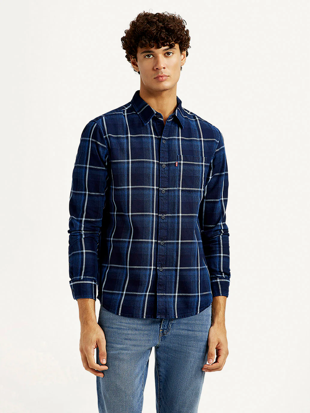 Men's Checkered Navy Slim Fit Shirt - Image 2