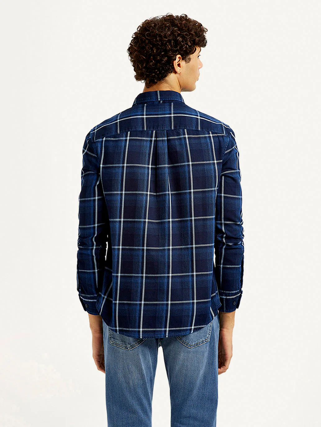 Men's Checkered Navy Slim Fit Shirt - Image 3