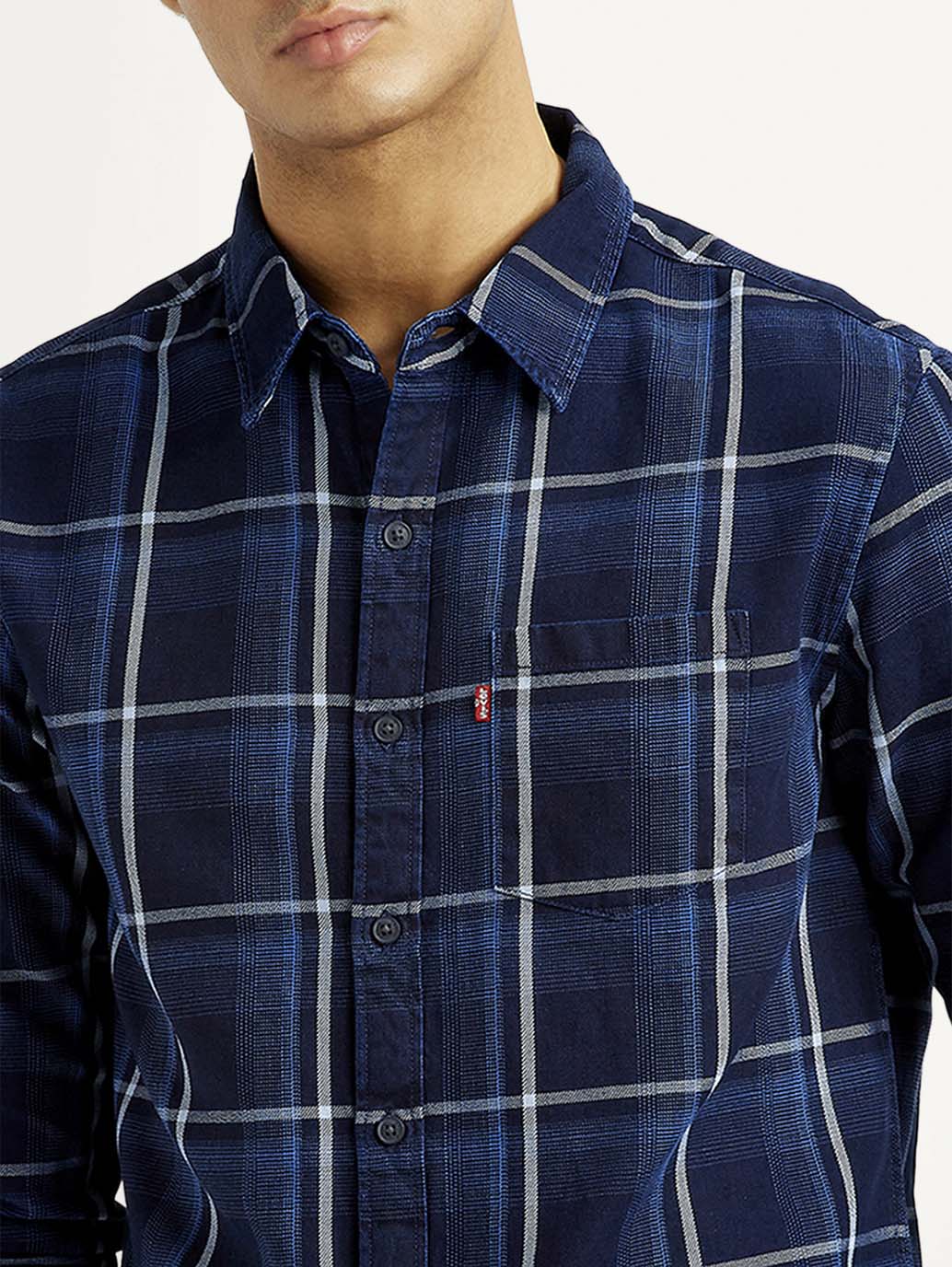 Men's Checkered Navy Slim Fit Shirt - Image 4