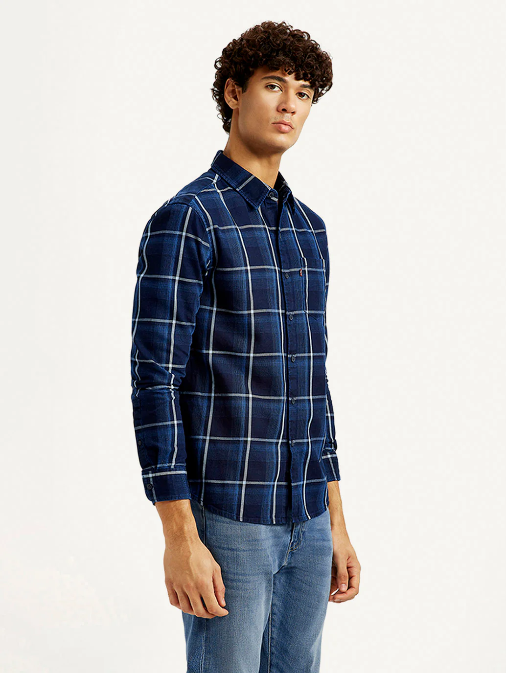 Men's Checkered Navy Slim Fit Shirt - Image 5