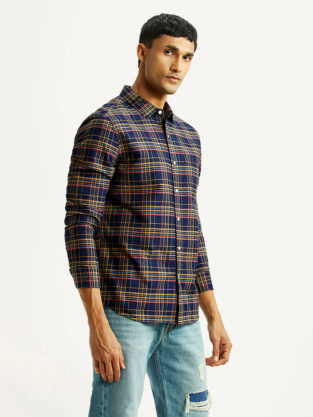 Men's Checkered Multi Color Slim Fit Oxford Shirt - Image 5