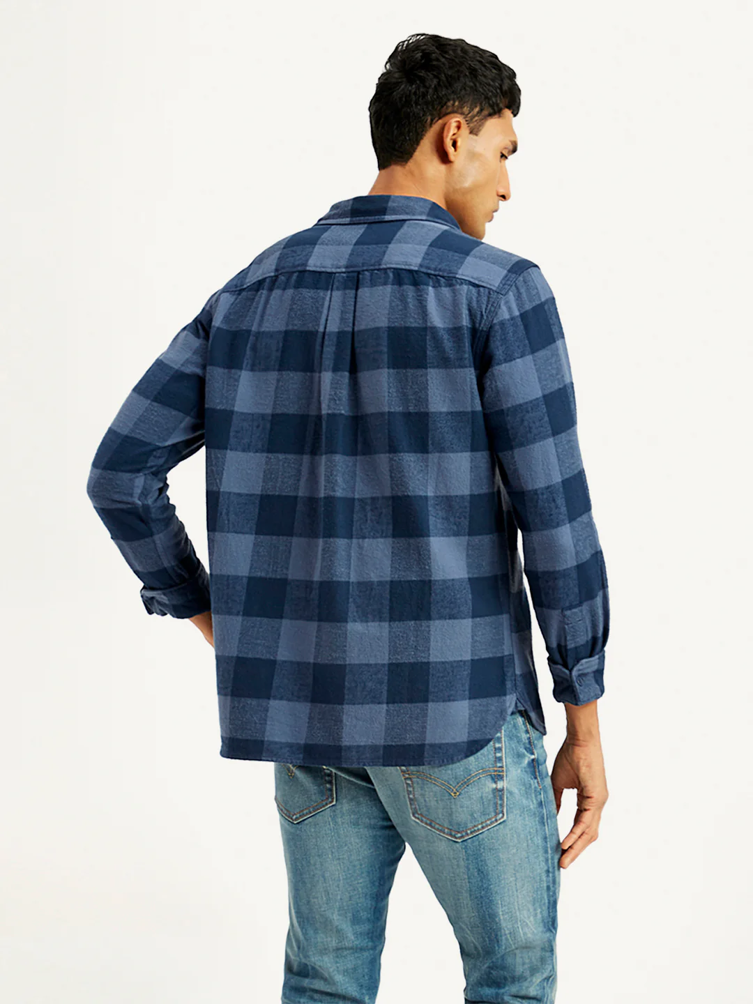 Men's Checkered Navy Spread Collar Shacket - Image 3