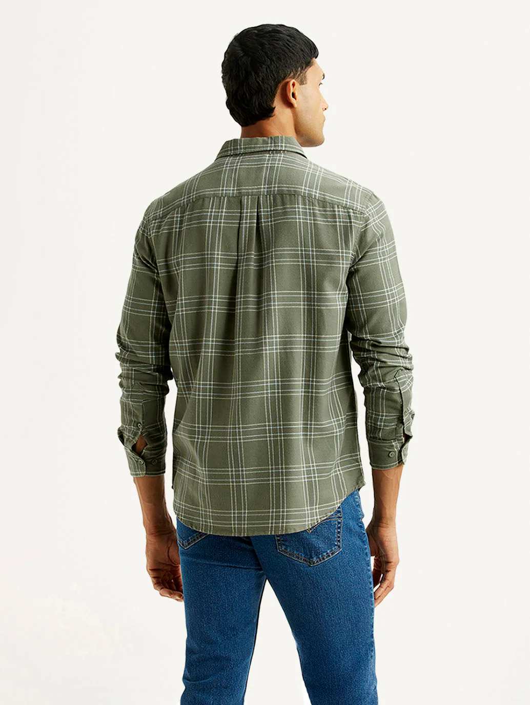 Men's Checkered Olive Slim Fit Shirt - Image 2