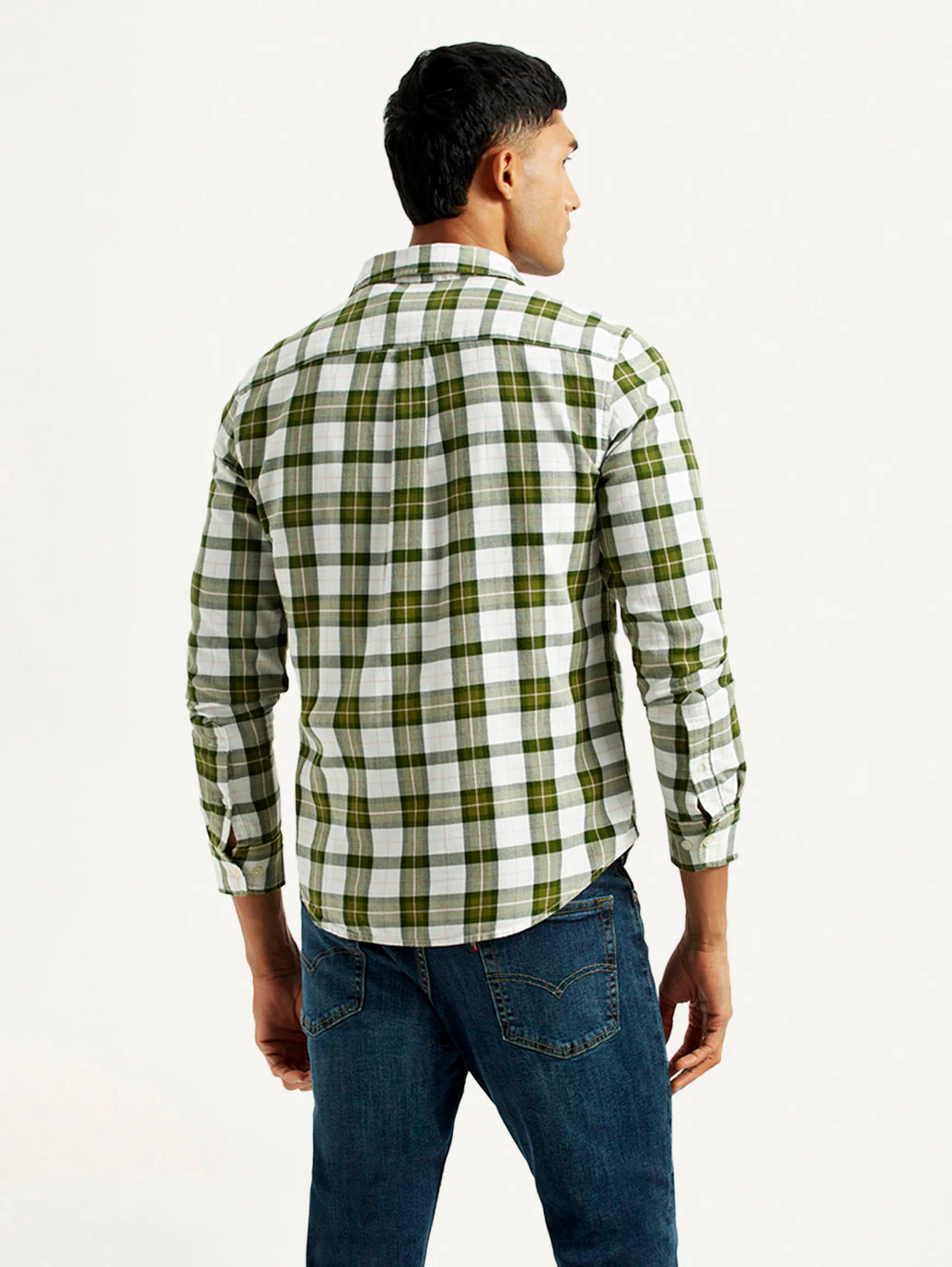 Men's Checkered Olive Slim Fit Shirt - Image 3