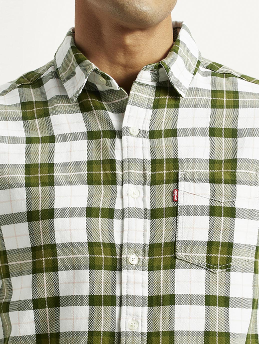 Men's Checkered Olive Slim Fit Shirt - Image 4
