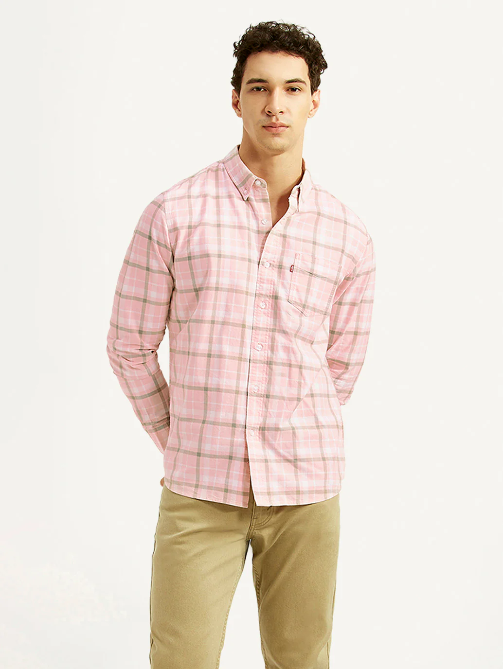Men's Checkered Pink Slim Fit Oxford Shirt