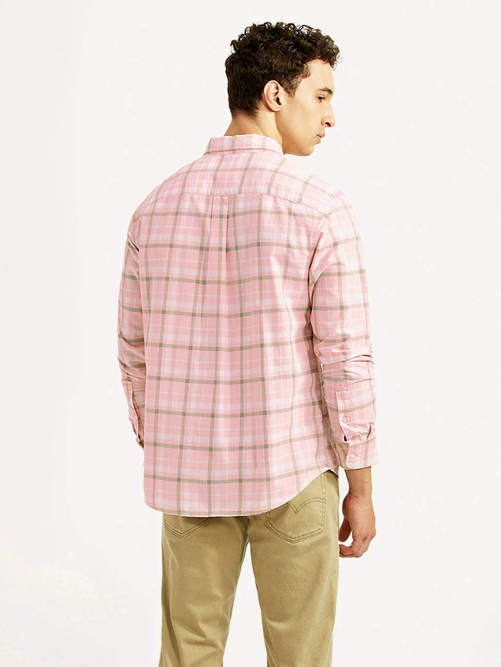 Men's Checkered Pink Slim Fit Oxford Shirt - Image 3