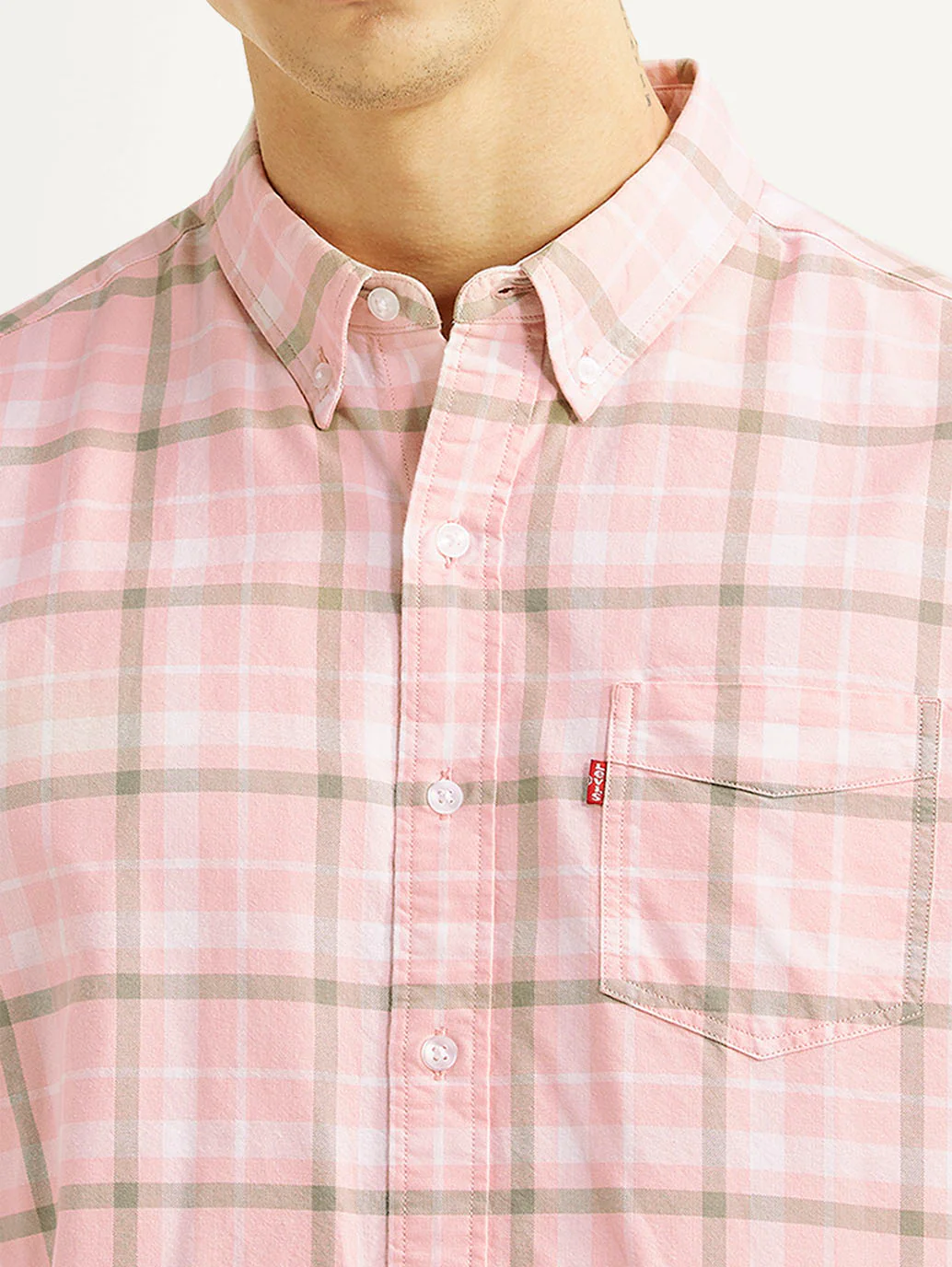 Men's Checkered Pink Slim Fit Oxford Shirt - Image 4