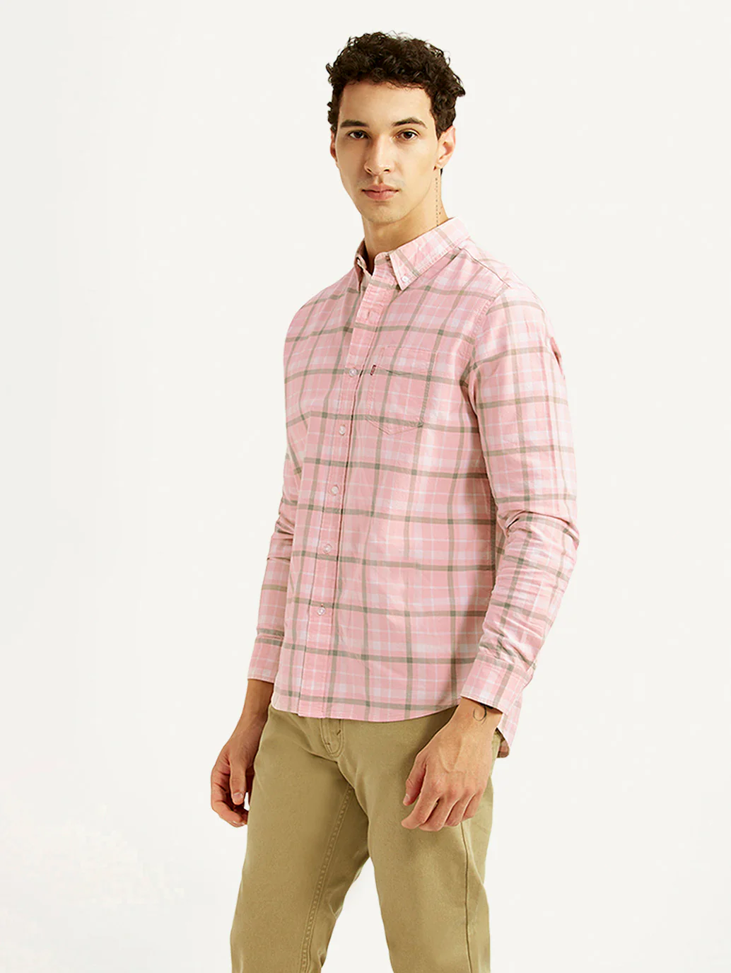 Men's Checkered Pink Slim Fit Oxford Shirt - Image 5