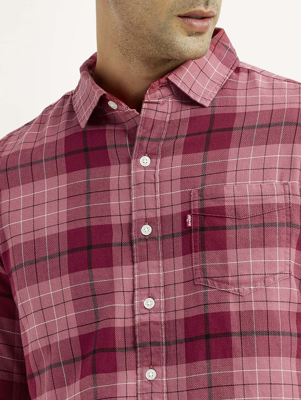 Men's Checkered Red Slim Fit Shirt - Image 3
