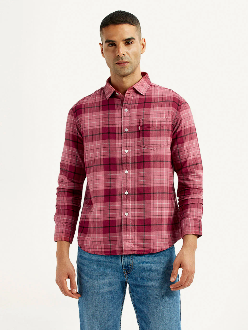 Men's Checkered Red Slim Fit Shirt - Image 4