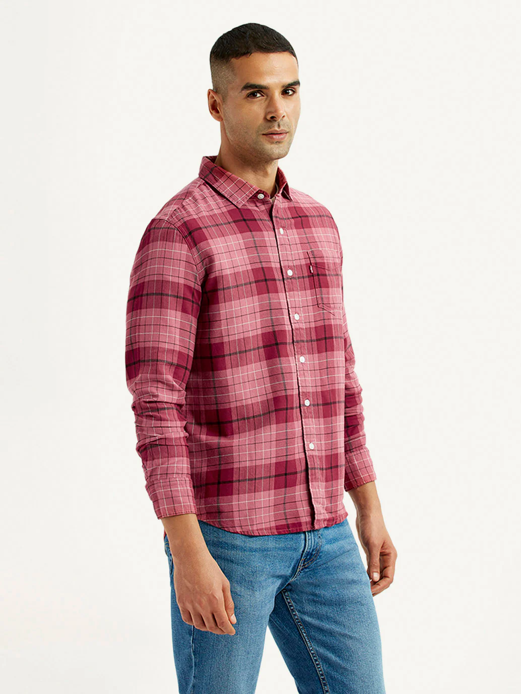 Men's Checkered Red Slim Fit Shirt - Image 5