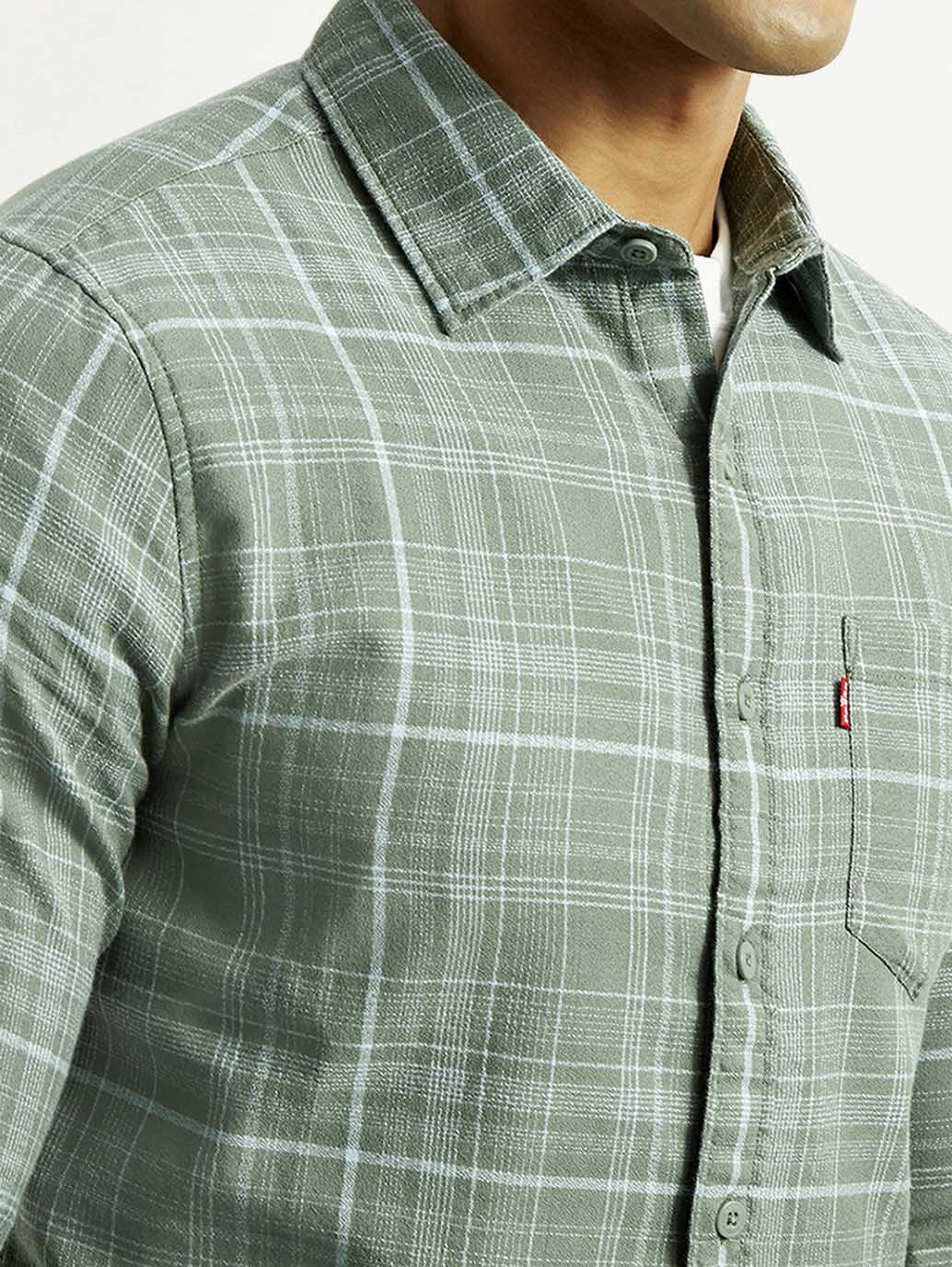 Men's Checkered Green Slim Fit Shirt - Image 3