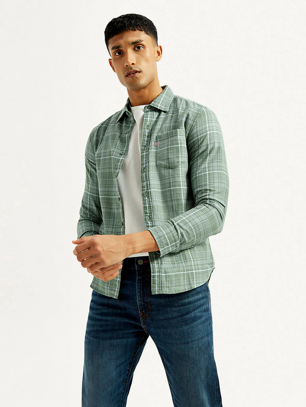 Men's Checkered Green Slim Fit Shirt - Image 5