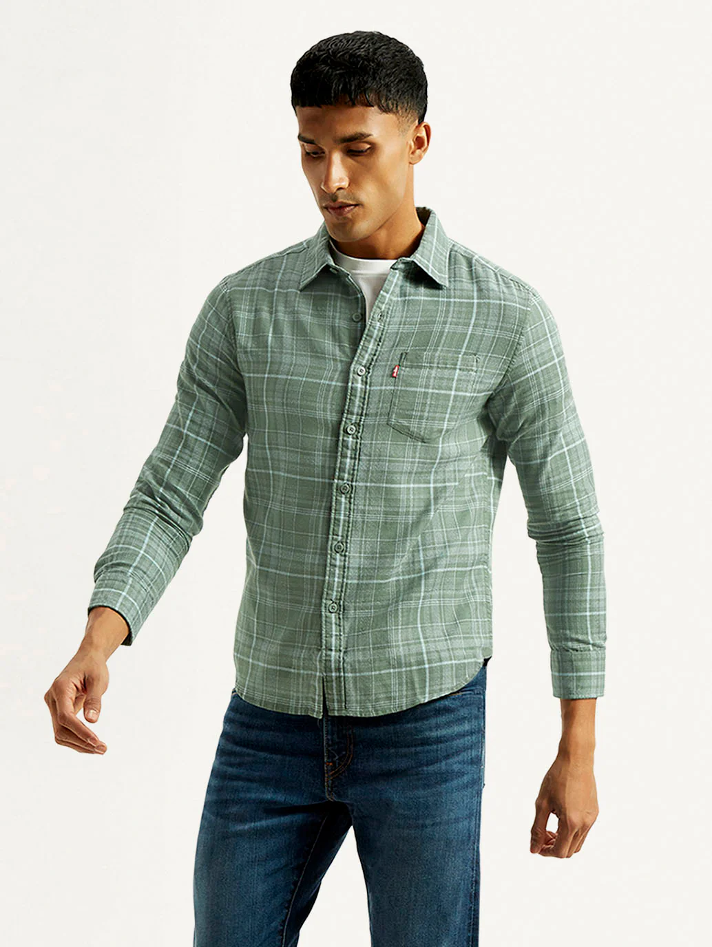 Men's Checkered Green Slim Fit Shirt - Image 6