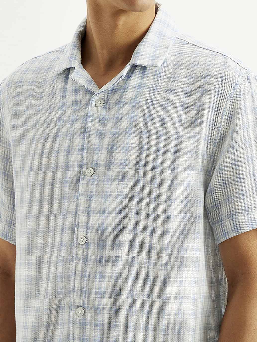 Men's Checkered Slim Fit Camp Linen Shirt - Image 3