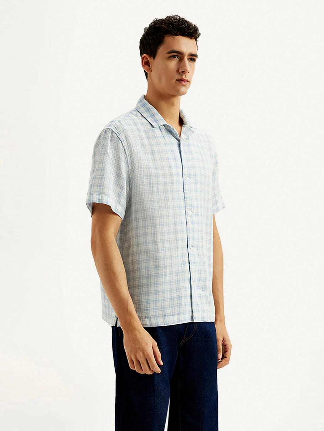 Men's Checkered Slim Fit Camp Linen Shirt - Image 4