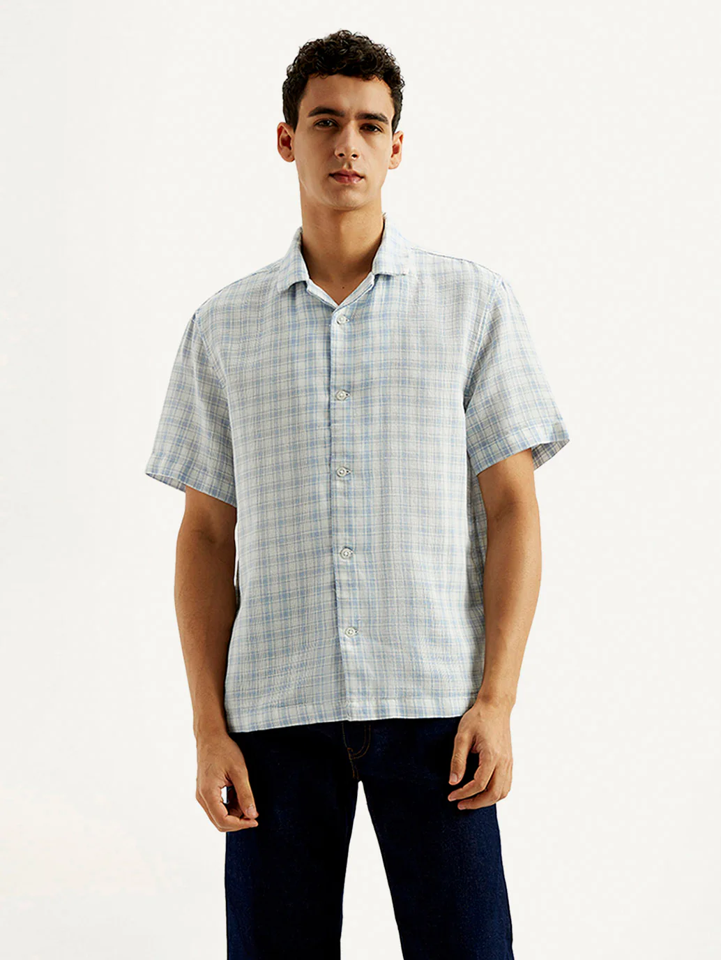 Men's Checkered Slim Fit Camp Linen Shirt - Image 5