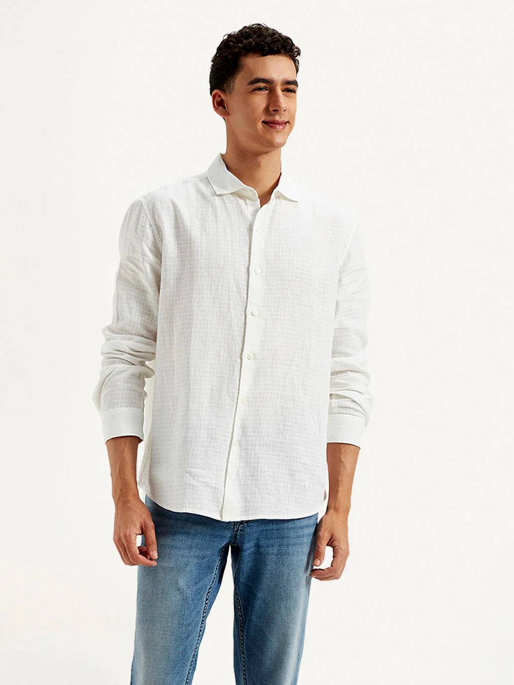 Men's Redloop Checkered Slim Fit Linen Shirt - Image 2