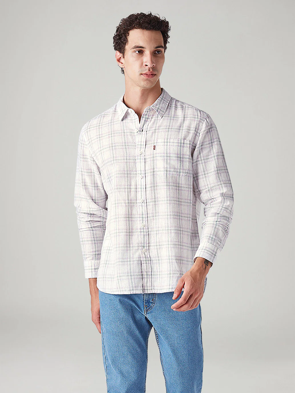 Men's Checkered Slim Fit Linen Shirt