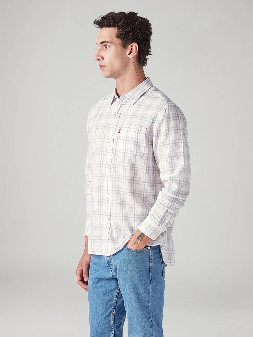 Men's Checkered Slim Fit Linen Shirt - Image 3