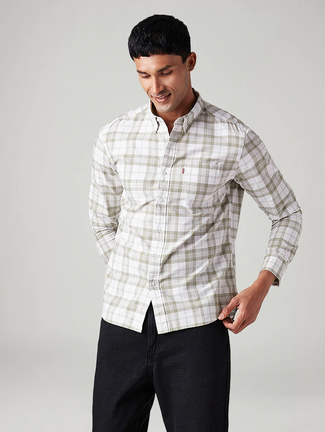 Men's Checkered Slim Fit Oxford Shirt