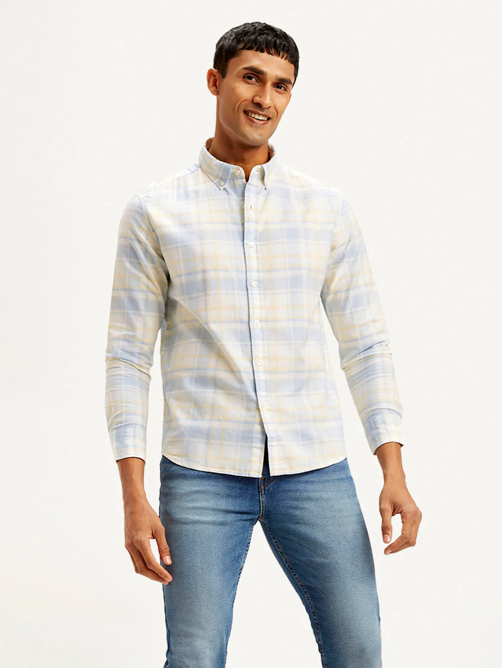 Men's Checkered Slim Fit Oxford Shirt