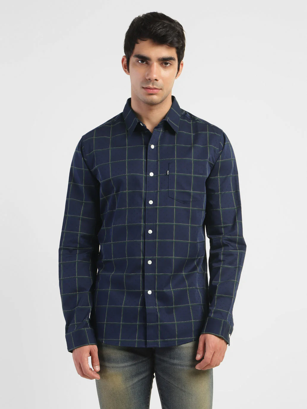 Men's Checkered Spread Collar Linen Shirt - Image 2