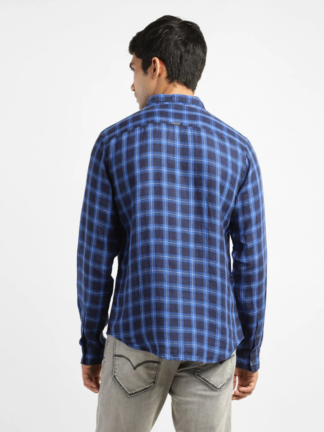 Men's Checkered Slim Fit Linen Shirt - Image 3