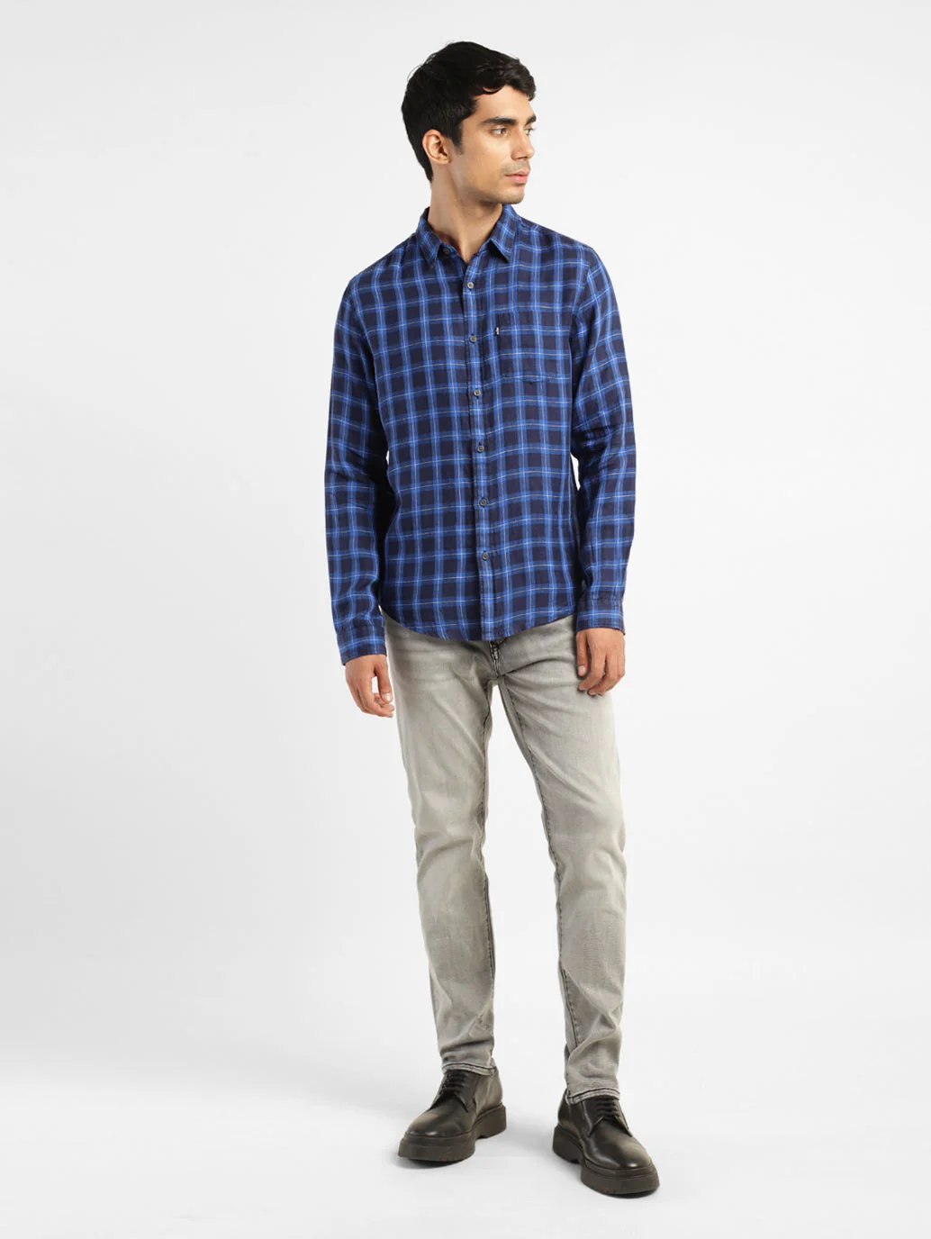Men's Checkered Slim Fit Linen Shirt - Image 6
