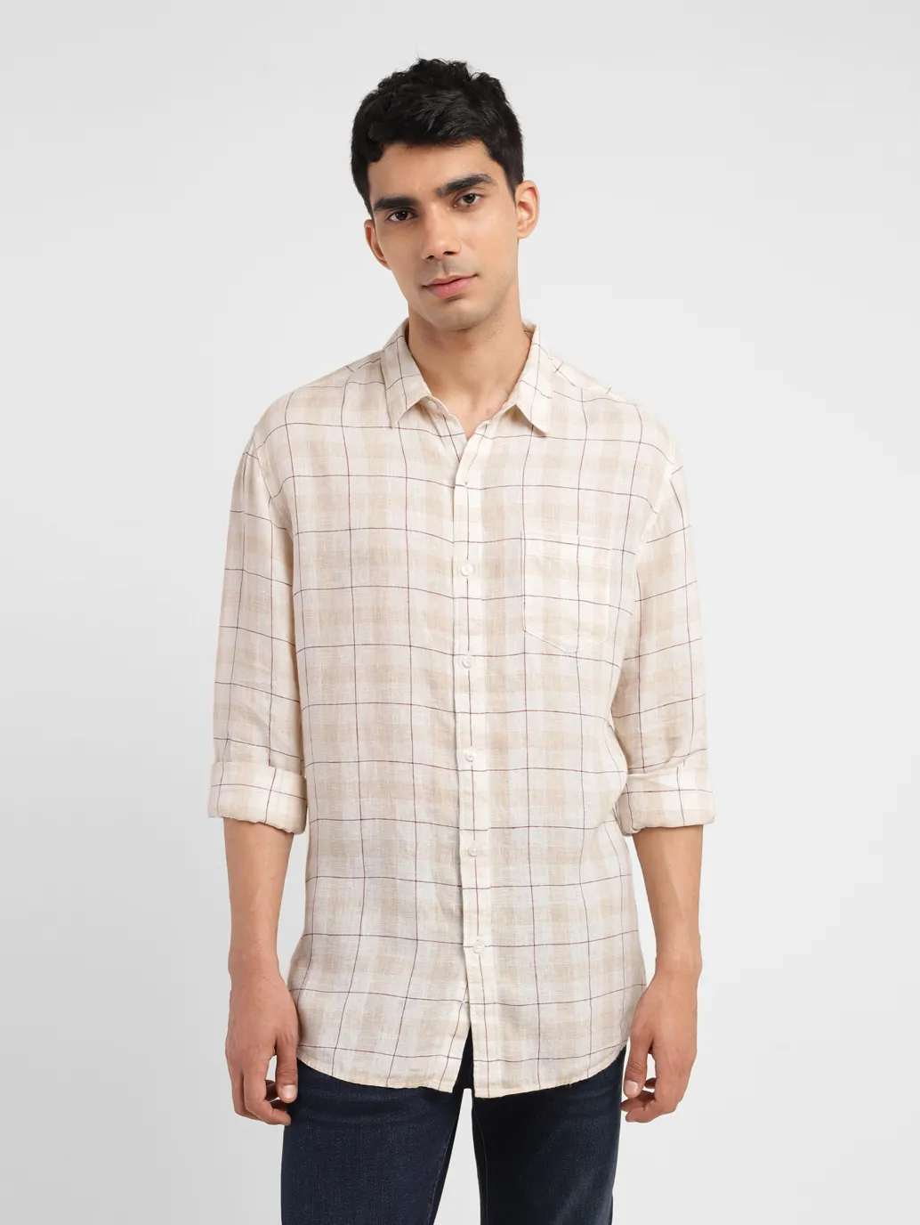 Men's Checkered Slim Fit Linen Shirt - Image 2