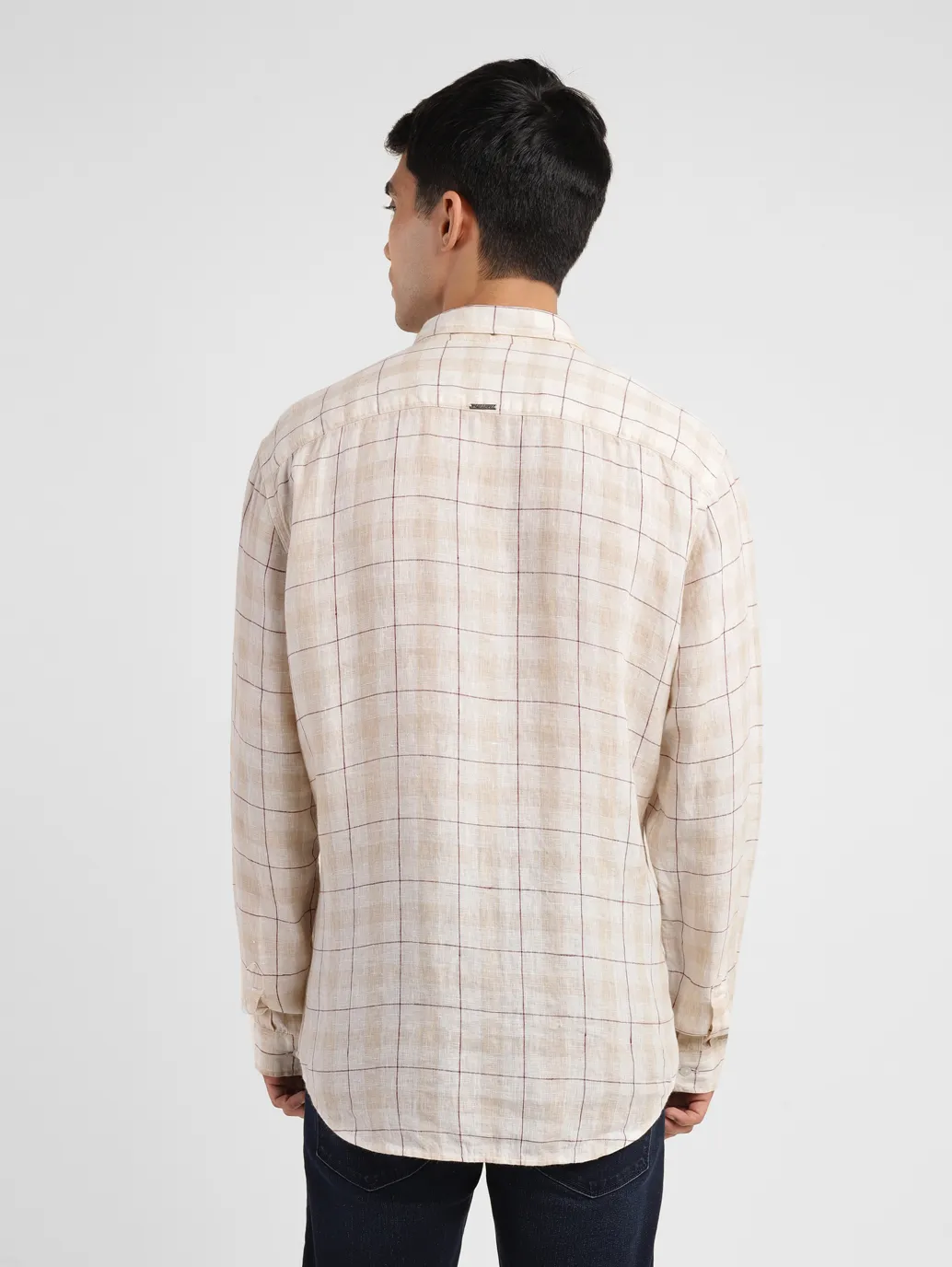 Men's Checkered Slim Fit Linen Shirt - Image 3