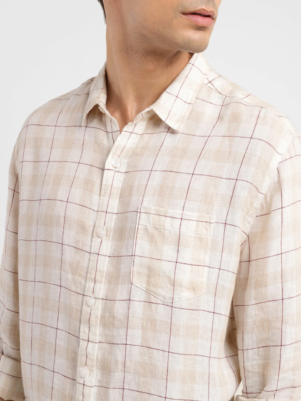 Men's Checkered Slim Fit Linen Shirt - Image 4