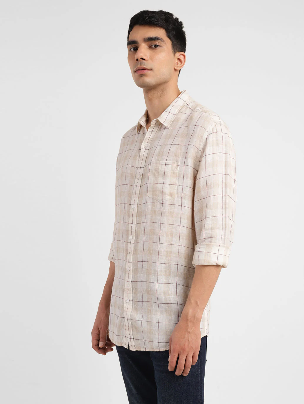 Men's Checkered Slim Fit Linen Shirt - Image 5