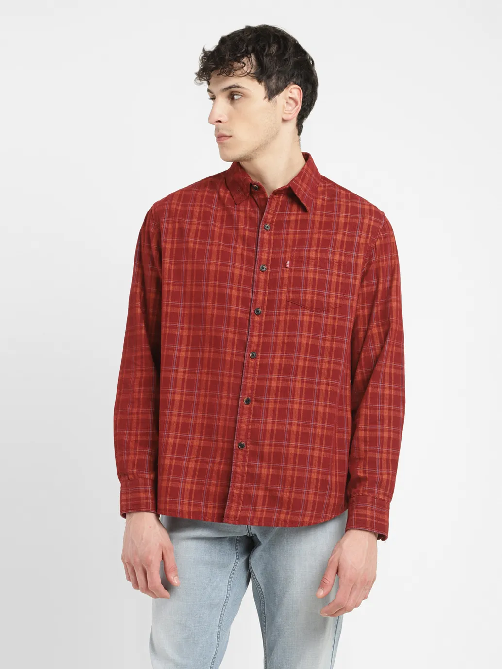 Men's Checkered Slim Fit Corduroy Shirt - Image 2