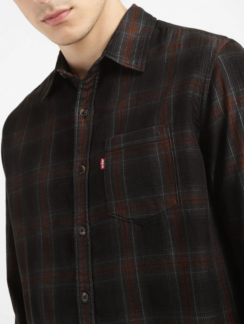 Men's Checkered Slim Fit Corduroy Shirt - Image 4