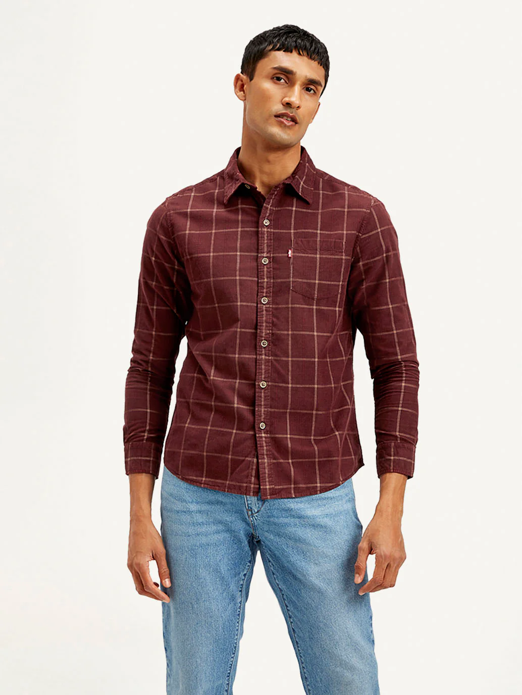 Men's Checkered Slim Fit Corduroy Shirt - Image 2