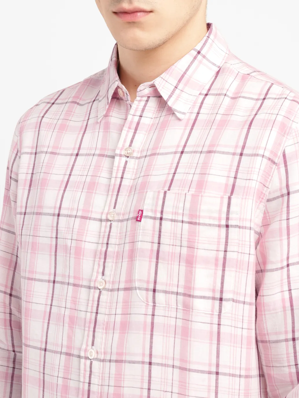 Men's Checkered Slim Fit  Linen Shirt - Image 4