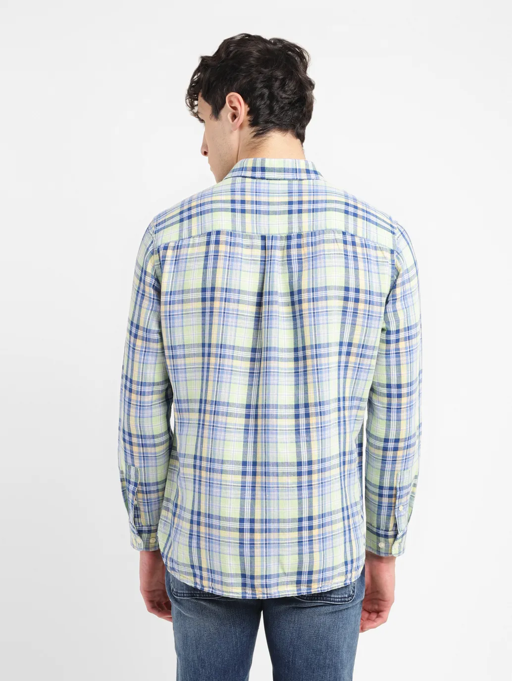 Men's Checkered Slim Fit Linen Shirt - Image 3