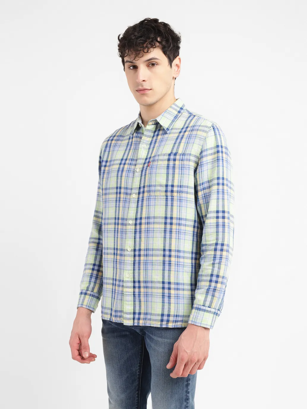 Men's Checkered Slim Fit Linen Shirt - Image 4